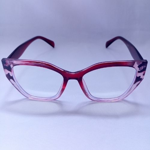 Red Leopard Gradient Glossy Angled Frame Clear Sunglasses - Cia