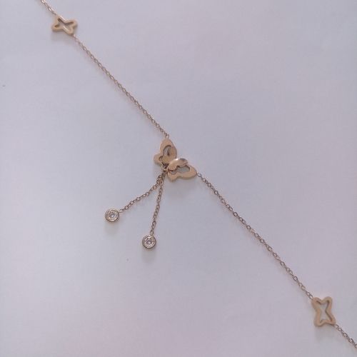 Stainless Gold CZ Double Butterfly Anklet