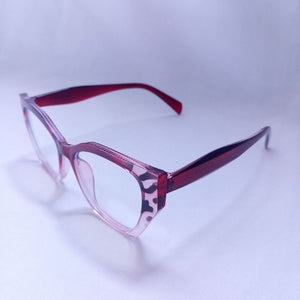 Red Leopard Gradient Glossy Angled Frame Clear Sunglasses - Cia