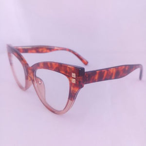 Dark Leopard Gradient Cat Eye Thick Frame Clear Sunglasses - Cinthea