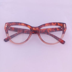 Dark Leopard Gradient Cat Eye Thick Frame Clear Sunglasses - Cinthea