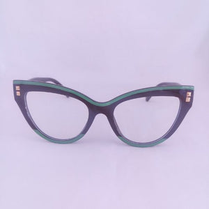 Dark Brown Green Trim  Cat Eye Thick Frame Clear Sunglasses - Cinthea