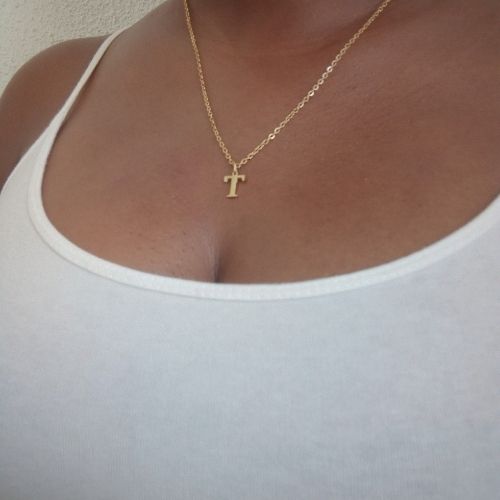 Stainless Gold Initial Dainty Necklace - T