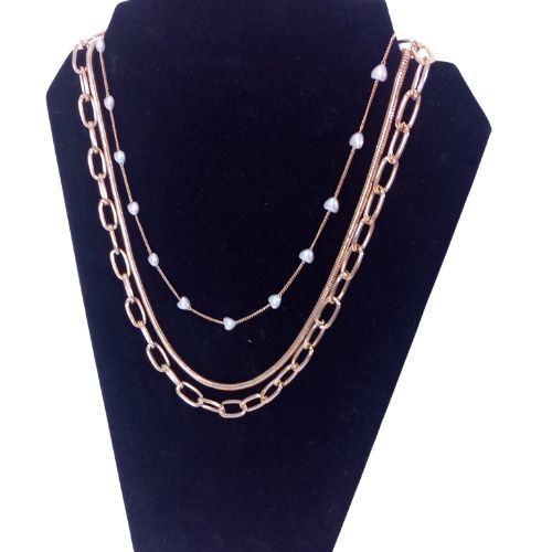 Gold Tone Layered Fashion Necklace - Chunky Pearls