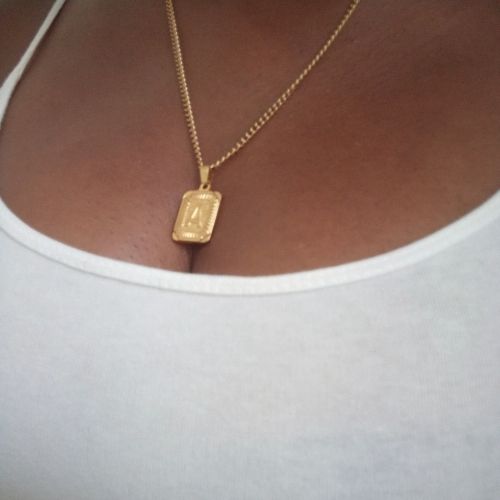 Stainless Gold Initial Square Pendant Necklace - A