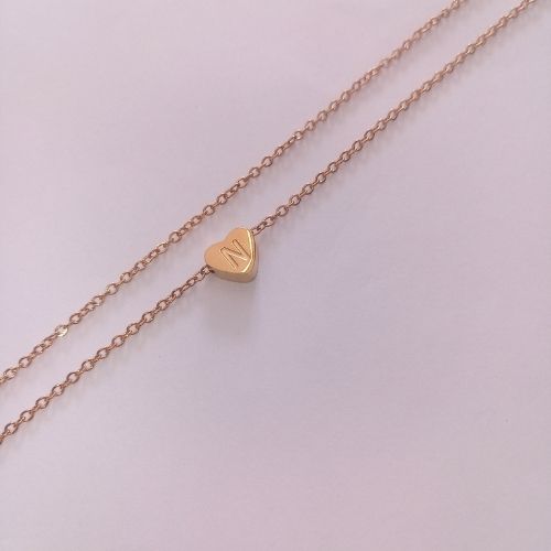 Stainless Gold Double Layered Dainty Initial Anklet - N