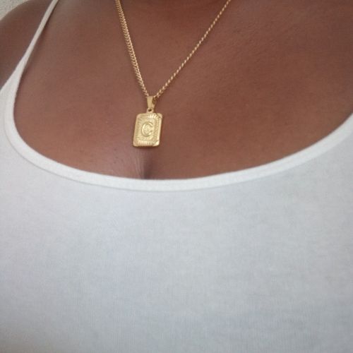 Stainless Gold Initial Square Pendant Necklace - C