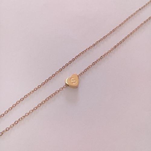 Stainless Gold Double Layered Dainty Initial Anklet - S