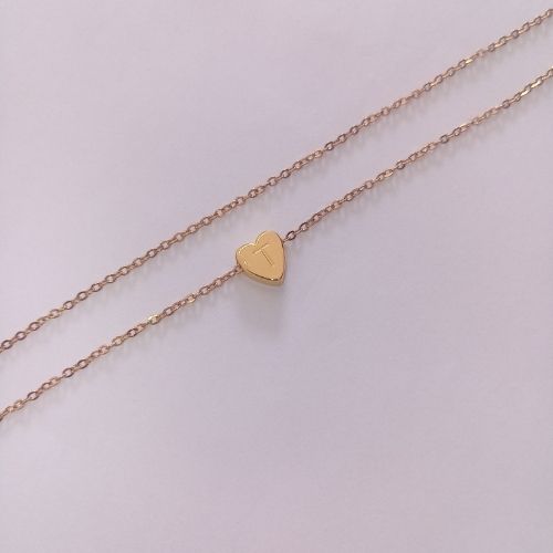 Stainless Gold Double Layered Dainty Initial Anklet - T