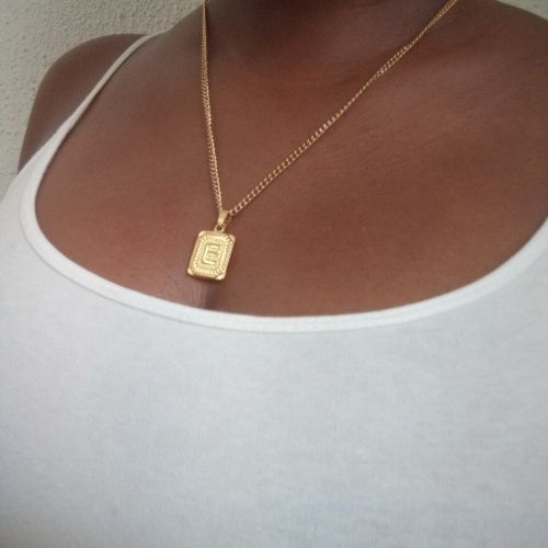 Stainless Gold Initial Square Pendant Necklace - E