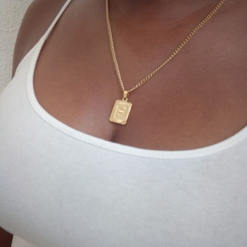 Stainless Gold Initial Square Pendant Necklace - F