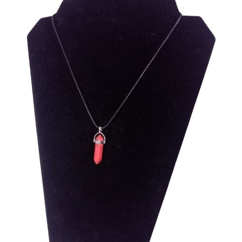 Faux Crystal Fashion String Necklace - Marbled Red