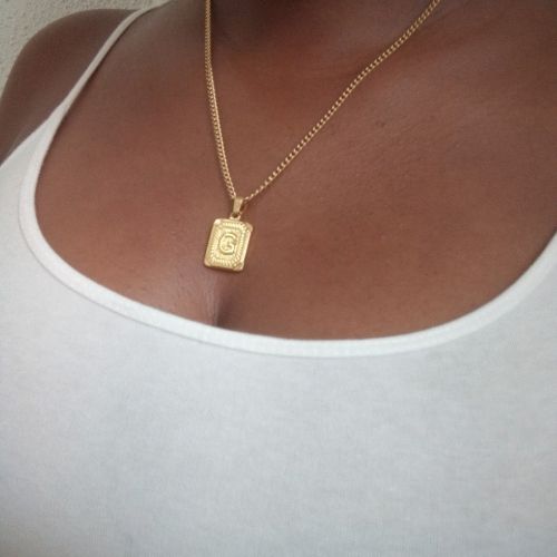 Stainless Gold Initial Square Pendant Necklace - G