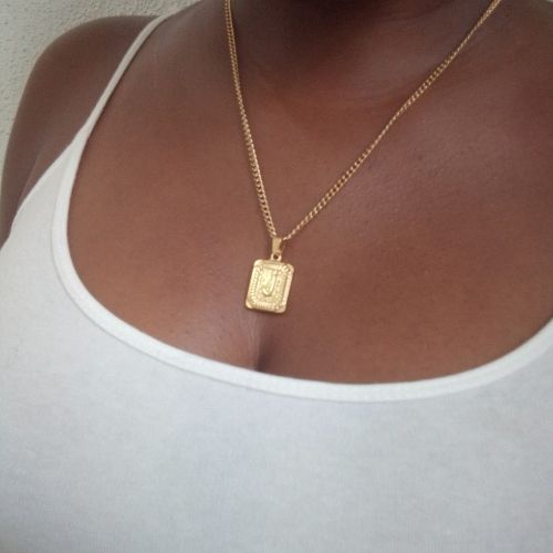 Stainless Gold Initial Square Pendant Necklace - J