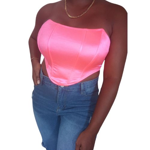 Satin Corset Crop Top - Hot Pink