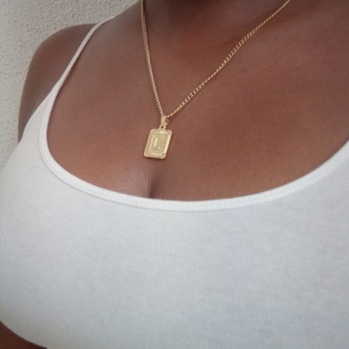 Stainless Gold Initial Square Pendant Necklace - L