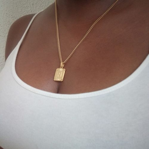 Stainless Gold Initial Square Pendant Necklace - N