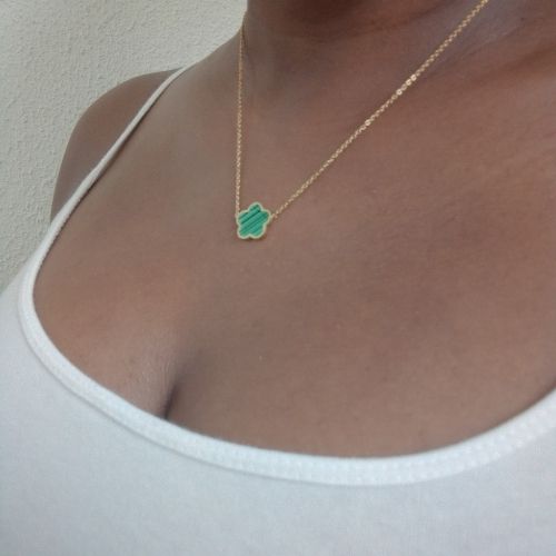 Stainless Gold Green Inlaid Single Clover Necklace