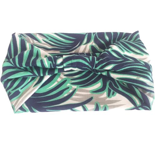 Printed Extra Wide Knot Stretch Headband - Green Palms