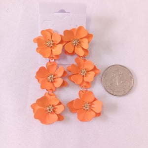 Gold Tone Flower Bunch Coated Drop Earrings - Orange