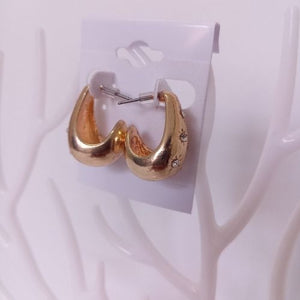 Gold Plated CZ Inlaid Chunky Half Hoop Earrings