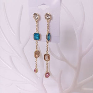 Gold Tone Colourful Dainty Gems Drop Fashion Earrings