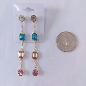 Gold Tone Colourful Dainty Gems Drop Fashion Earrings