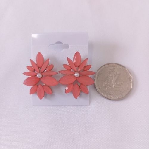 Gold Tone Petal Gems Stud Fashion Earrings - Salmon Pink