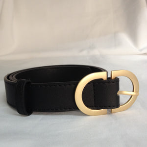 Gold Double D Buckle Belt - Black