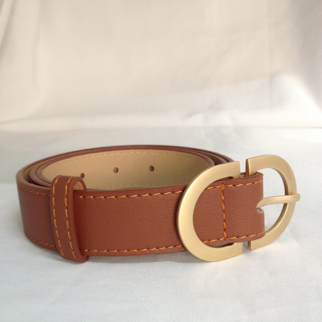 Gold Double D Buckle Belt - Medium Brown