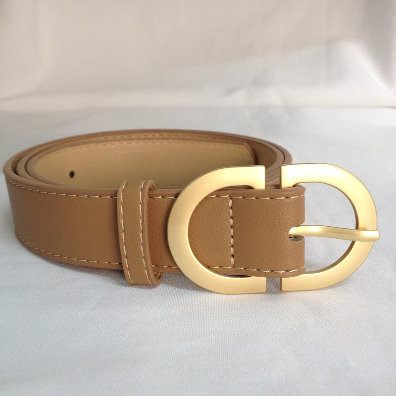 Gold Double D Buckle Belt - Khaki