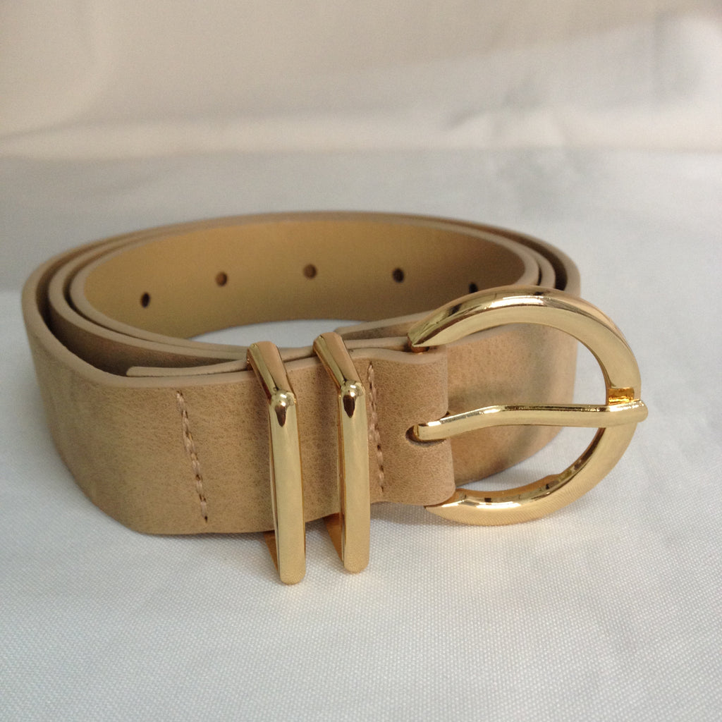 Gold Round Double Bar Belt - Light Latte