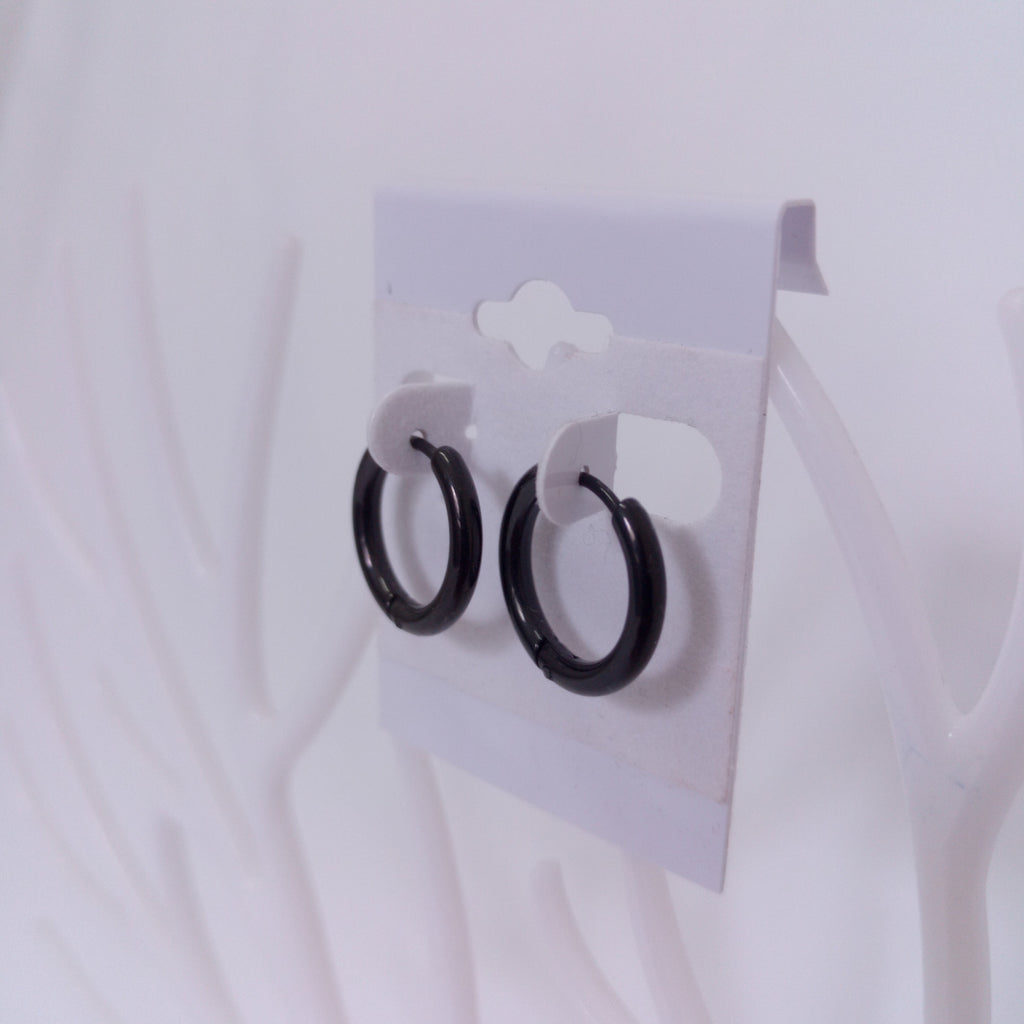 Stainless Black Hinge Hoop Earrings - 2MM