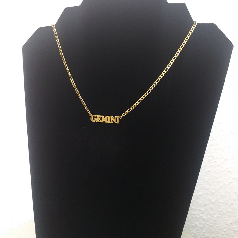 Stainless Gold Statement Curby Zodiac Necklace - Gemini