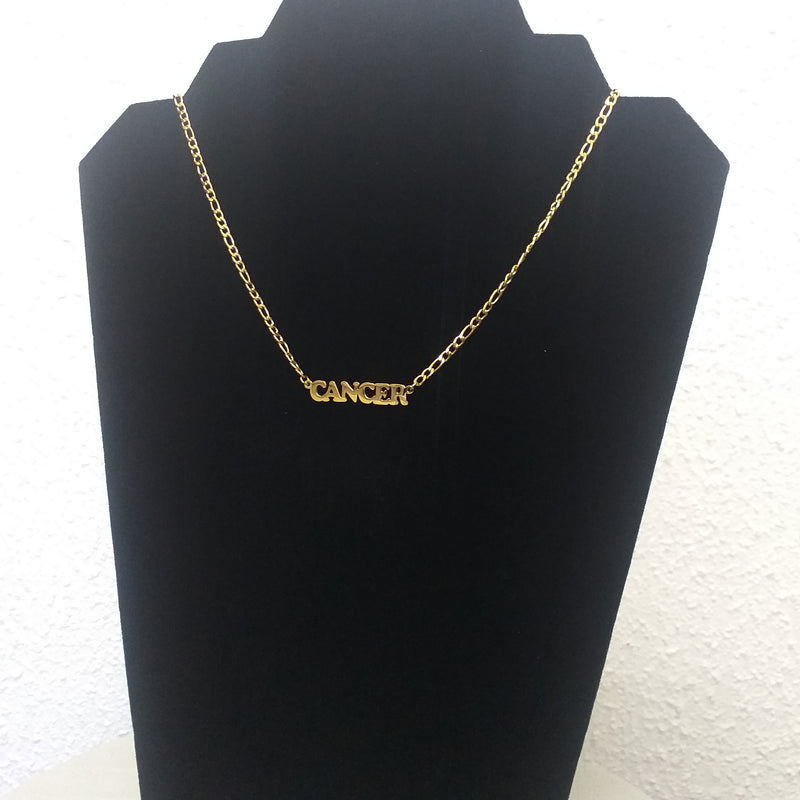 Stainless Gold Statement Curby Zodiac Necklace - Cancer