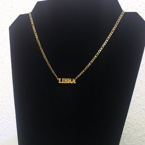 Stainless Gold Statement Curby Zodiac Necklace - Libra