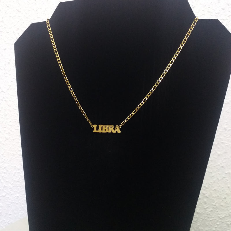 Stainless Gold Statement Curby Zodiac Necklace - Libra