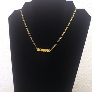 Stainless Gold Statement Curby Zodiac Necklace - Scorpio