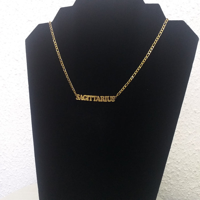 Stainless Gold Statement Curby Zodiac Necklace - Sagittarius