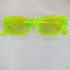 Fluorescent Green Retro Cat Eye Square Frame Sunglasses - Cayte