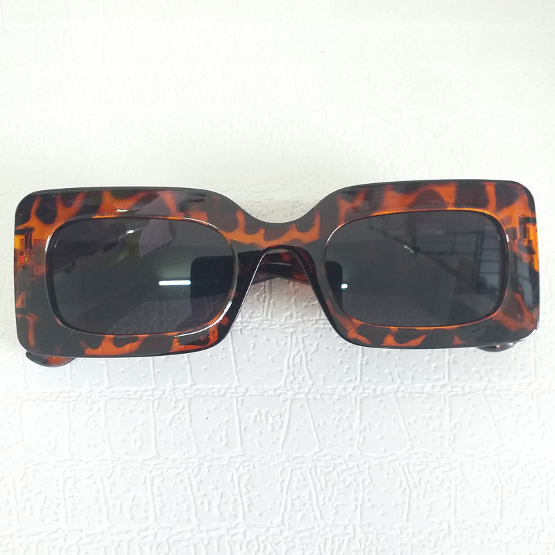 Dark Leopard Rectangle Frame Sunglasses - Celie